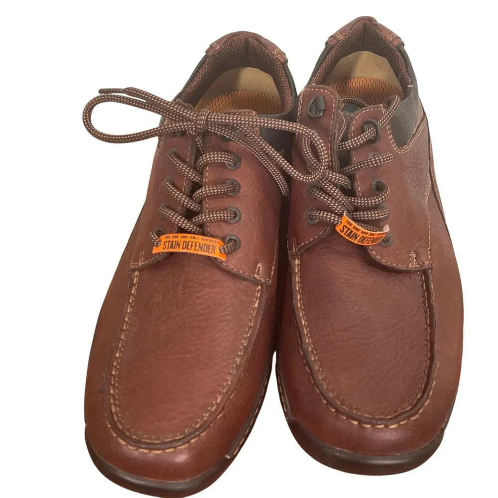 Dockers Stain Defenders Shoes Mens 12M Brown‎ Leather Lace Up Chore Work Casual